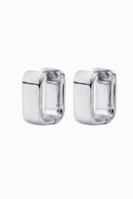 Cercei huggie argint 925 Manissi Rectangle Small Bold Silver cu formă dreptunghiulară chunky, grosime 5mm, vedere față