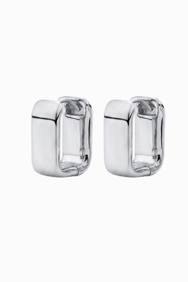 Cercei huggie argint 925 Manissi Rectangle Small Bold Silver cu formă dreptunghiulară chunky, grosime 5mm, vedere față