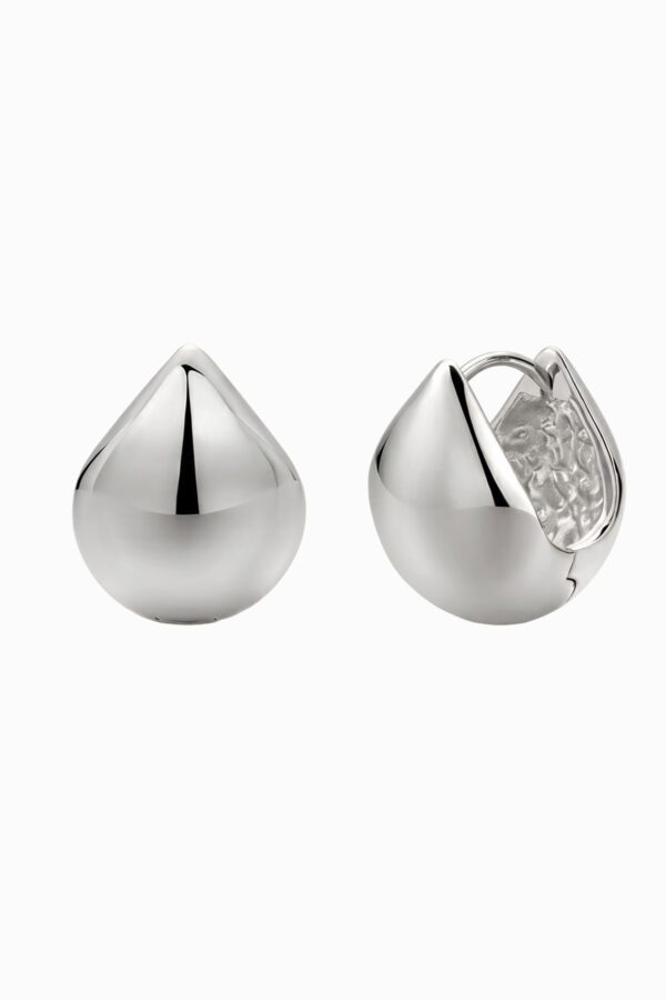 Cercei huggie argint 925 Manissi Tear Hoops Silver în formă de picătură chunky bold, 1x1.4cm, finisaj lucios oglindă
