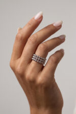 Inel din argint 925 Manissi Three Row Beads Silver cu 3 rânduri de bile lucioase bubble, lat 8mm, vedere față