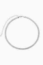 lant choker din argint 925 mesh impletit dens bold silver pandantiv inima manissi