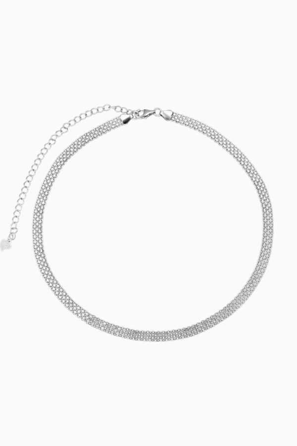 lant choker din argint 925 mesh impletit dens bold silver pandantiv inima manissi