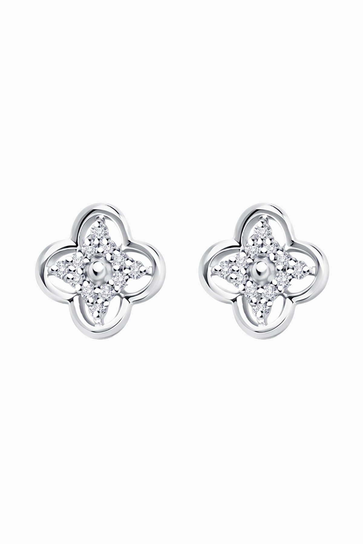 cercei-din-argint-manissi-zircon-clover-stud-1200x1800-RV01 Cercei stud din argint 925 Manissi Zircon Clover Silver cu design trifoi 8mm și zirconie pavé pe 4 petale, vedere față