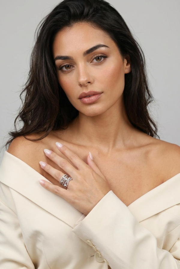 inel din argint 925 multi banda zirconia pave si solitaire aurora silver manissi