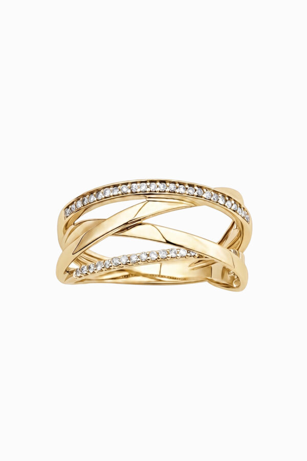 inel din argint 925 placat aur multi banda incrucisata zirconia boa gold manissi