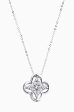 Lanț din argint 925 Manissi Zircon Clover Silver cu pandantiv trifoi 1.2cm, contur deschis și zirconie pavé pe 4 petale, lungime 37.5cm